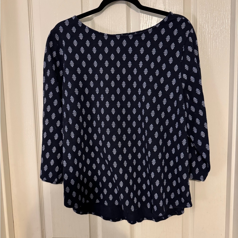 Chico’s Navy Blue Patterned Blouse